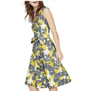 Boden lemons yellow with gray tie linen front a line midi summer dress. Sz 14